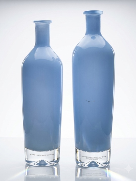 Poland Other - Set of 2 Hand Blown Blue Art Glass Vases Poland Luxury Decorative Glass Like New
